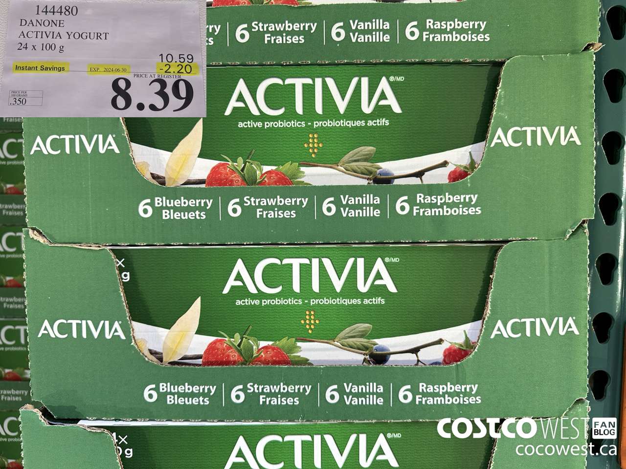 144480 DANONE ACTIVIA YOGURT 24 x 100 g ($2.20 INSTANT SAVINGS EXPIRES ON 2024-06-30) $8.39