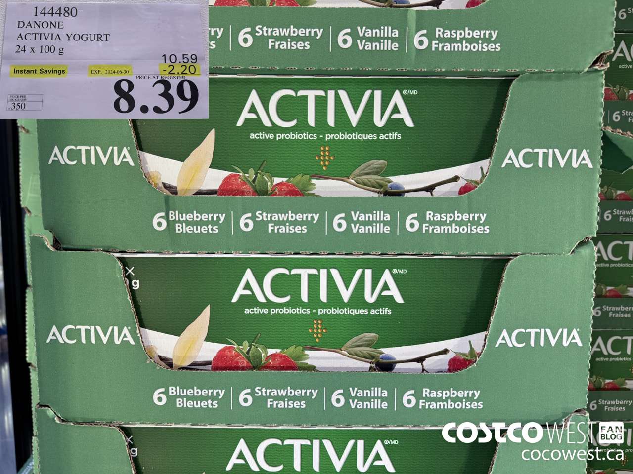144480 DANONE ACTIVIA YOGURT 24 x 100 g ($2.20 INSTANT SAVINGS EXPIRES ON 2024-06-30) $8.39