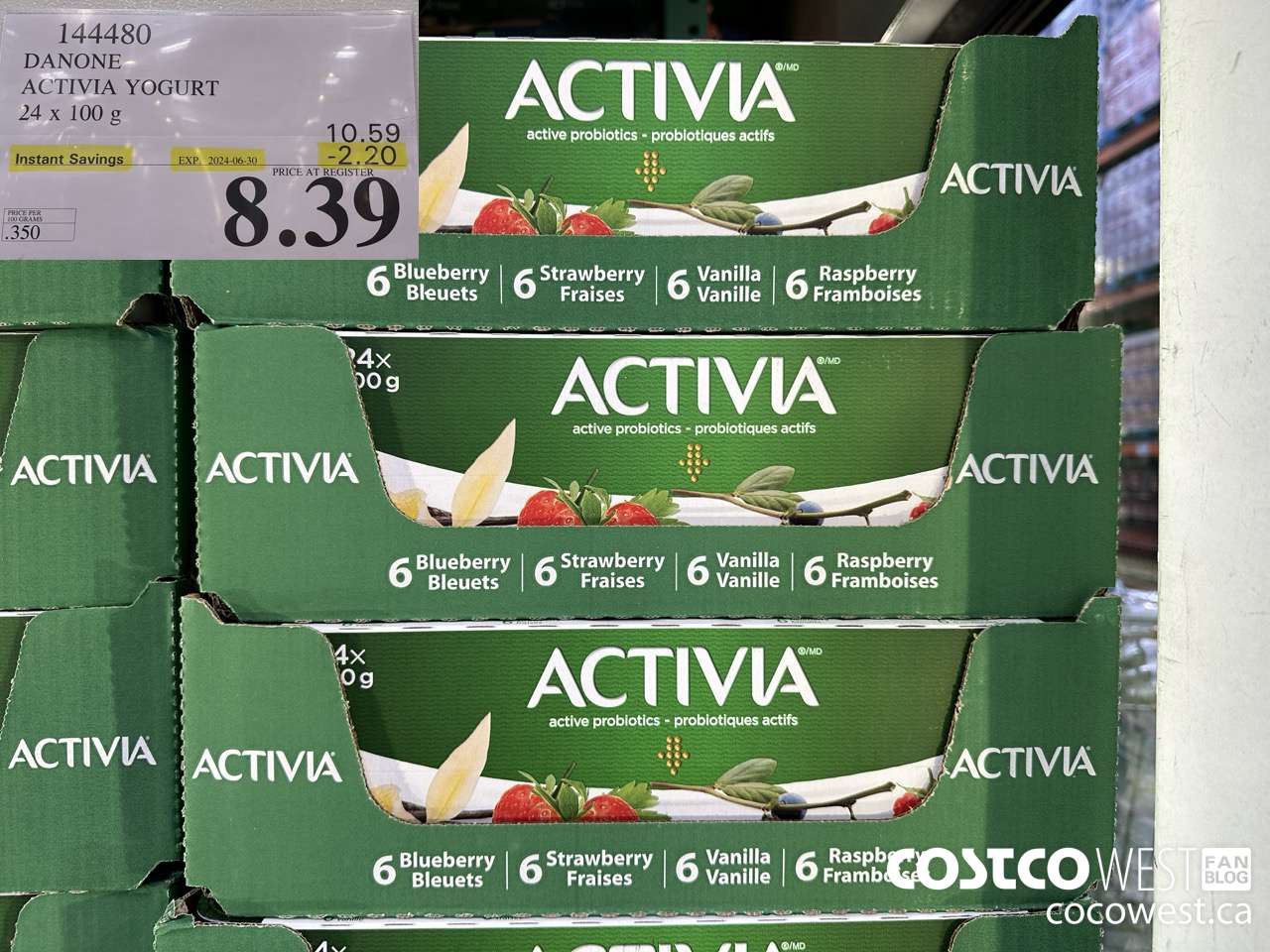 144480 DANONE ACTIVIA YOGURT 24 x 100 g ($2.20 INSTANT SAVINGS EXPIRES ON 2024-06-30) $8.39