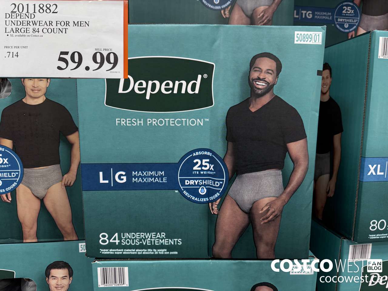2011882 DEPEND UNDERWEAR FOR MEN LARGE 84 COUNT $59.99