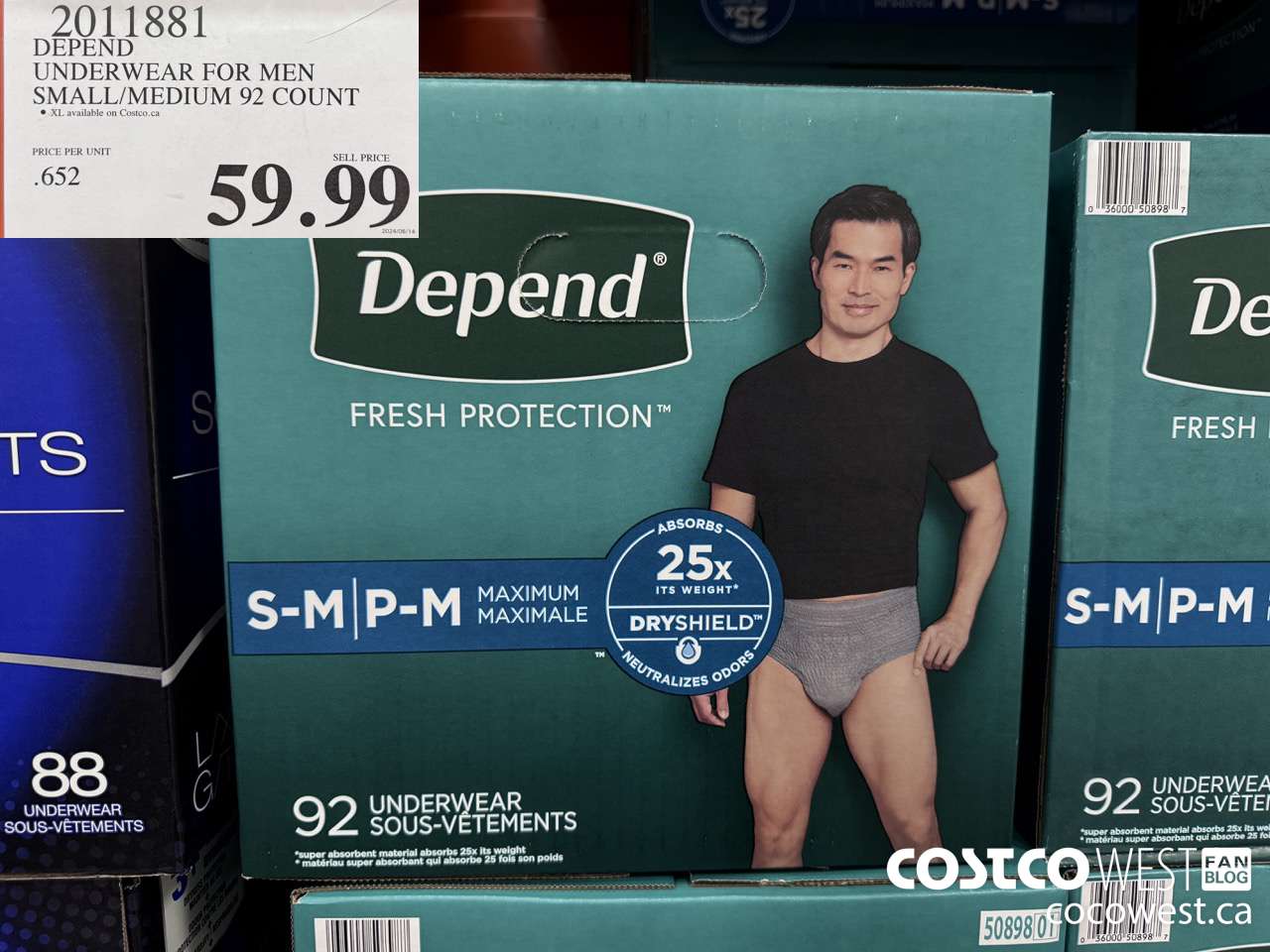 2011881 DEPEND UNDERWEAR FOR MEN S/M 92 COUNT $59.99