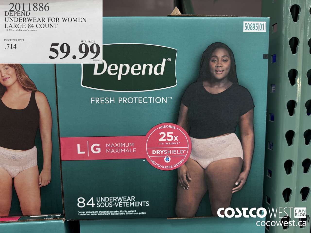 2011886 DEPEND UNDERWEAR FOR WOMEN LARGE 84 COUNT $59.99