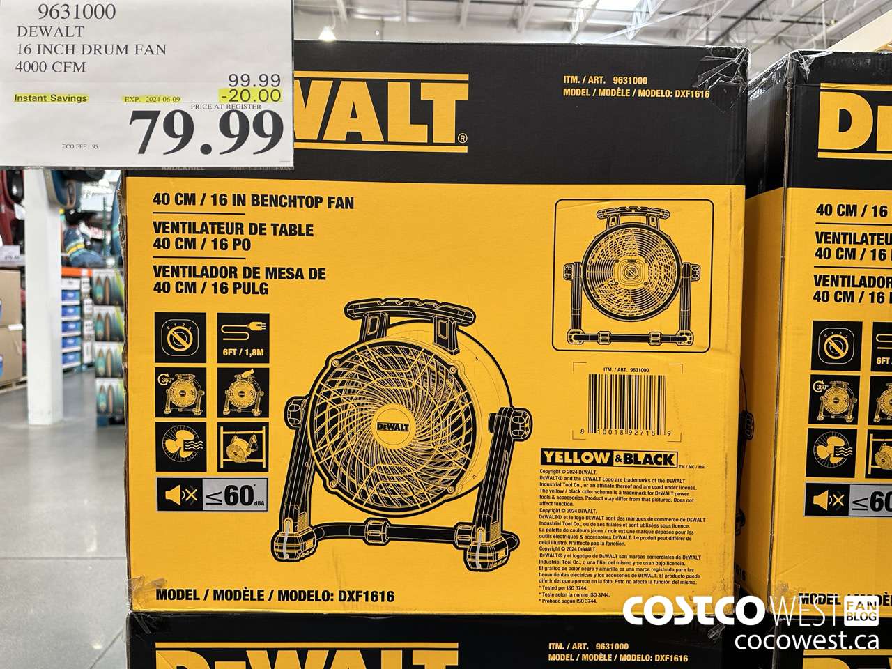 9631000 DEWALT 16 INCH DRUM FAN 4000 CFM ($20.00 INSTANT SAVINGS EXPIRES ON 2024-06-09) $79.99