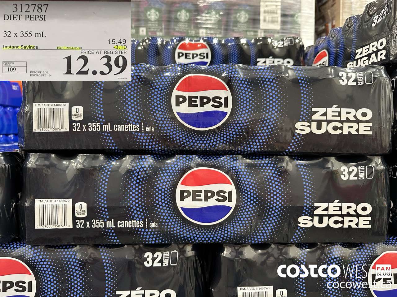 312787 DIET PEPSI 32 X 355 ML ($3.10 INSTANT SAVINGS EXPIRES ON 2024-06-30) $12.39