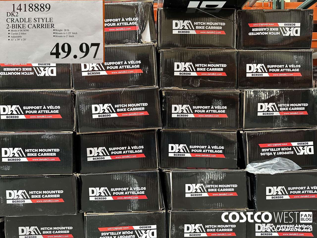 1418889 DK2 CRADLE STYLE 2-BIKE CARRIER $49.97