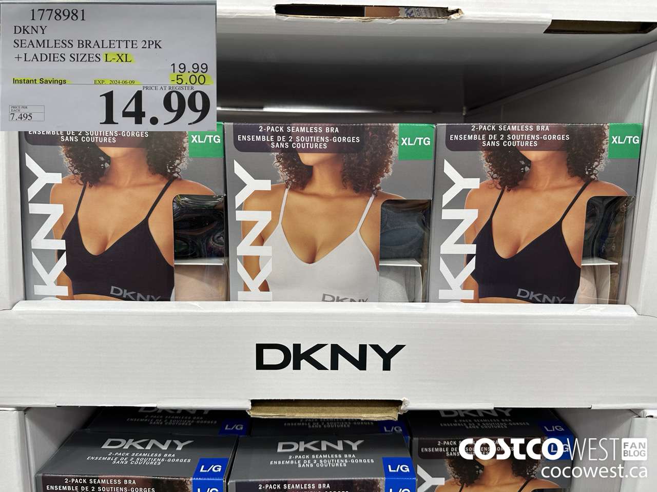 1778981 DKNY SEAMLESS BRALETTE 2PK LADIES SIZES L-XL ($5.00 INSTANT SAVINGS EXPIRES ON 2024-06-09) $14.99