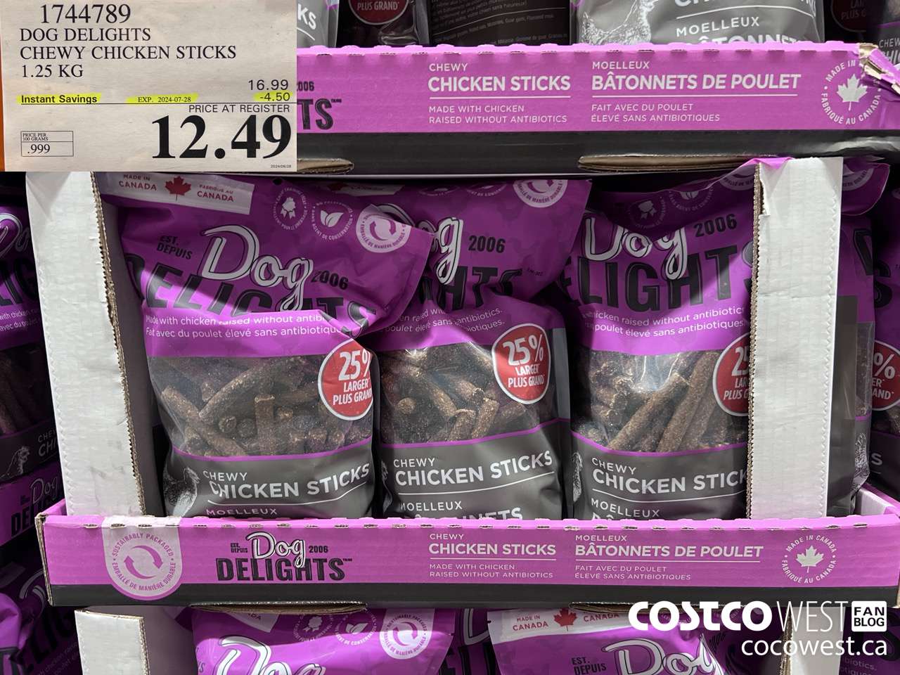 1744789 DOG DELIGHTS CHEWY CHICKEN STICKS 1.25 KG ($4.50 INSTANT SAVINGS EXPIRES ON 2024-07-28) $12.49