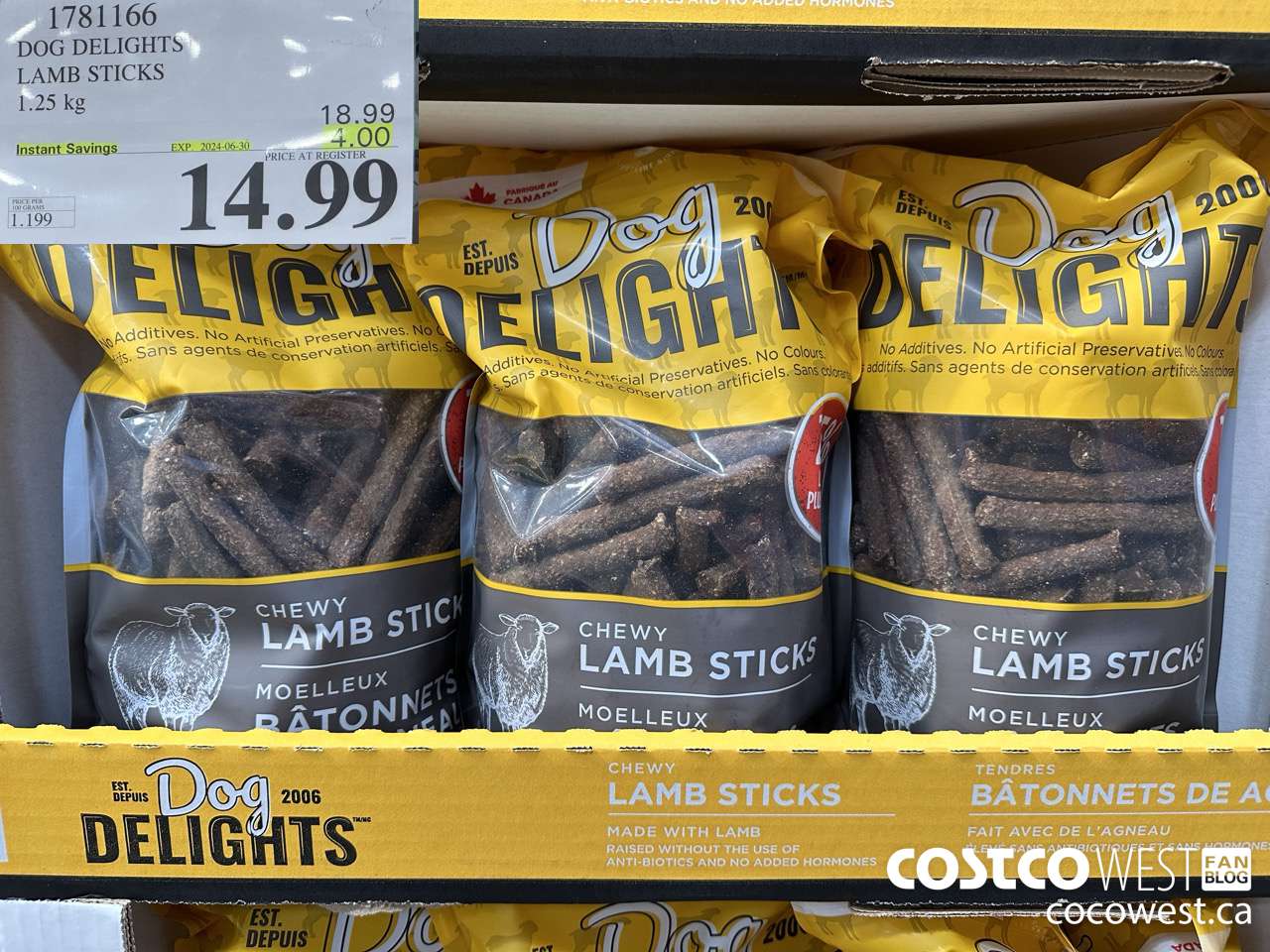 1781166 DOG DELIGHTS LAMB STICKS 1.25KG ($4.00 INSTANT SAVINGS EXPIRES ON 2024-06-30) $14.99