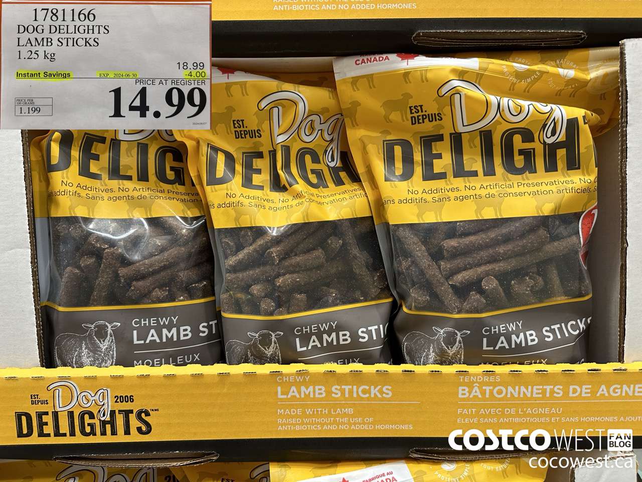 1781166 DOG DELIGHTS LAMB STICKS 1.25KG ($4.00 INSTANT SAVINGS EXPIRES ON 2024-06-30) $14.99