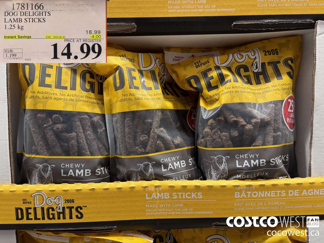 1781166 DOG DELIGHTS LAMB STICKS 1.25KG ($4.00 INSTANT SAVINGS EXPIRES ON 2024-06-30) $14.99