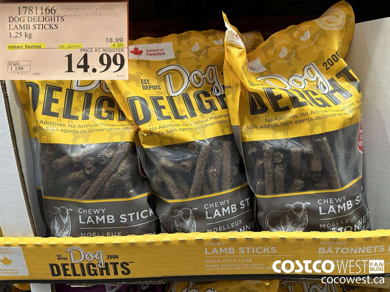 1781166 DOG DELIGHTS LAMB STICKS 1.25KG ($4.00 INSTANT SAVINGS EXPIRES ON 2024-07-07) $14.99