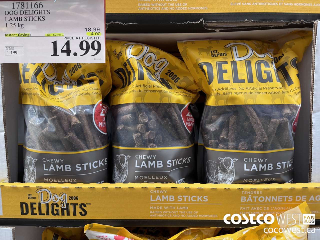 1781166 DOG DELIGHTS LAMB STICKS 1.25KG ($4.00 INSTANT SAVINGS EXPIRES ON 2024-07-07) $14.99