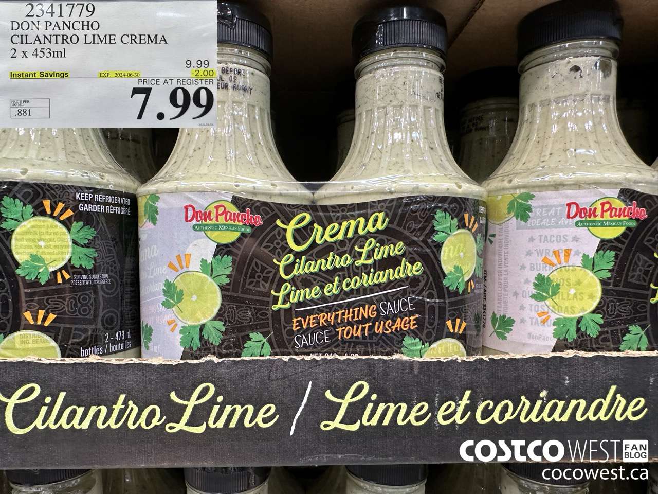 2341779 DON PANCHO CILANTRO LIME CREMA 2 X 453 ML ($2.00 INSTANT SAVINGS EXPIRES ON 2024-06-30) $7.99