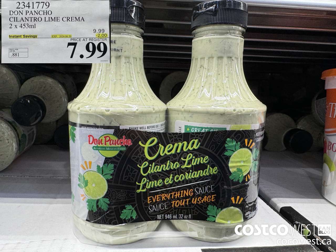 2341779 DON PANCHO CILANTRO LIME CREMA 2 X 453 ML ($2.00 INSTANT SAVINGS EXPIRES ON 2024-06-30) $7.99