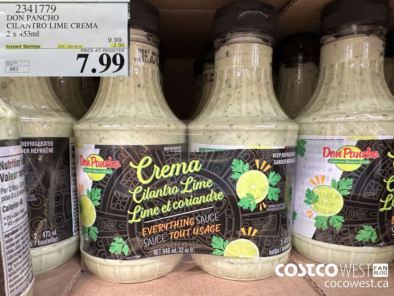 2341779 DON PANCHO CILANTRO LIME CREMA 2 X 453 ML ($2.00 INSTANT SAVINGS EXPIRES ON 2024-06-30) $7.99