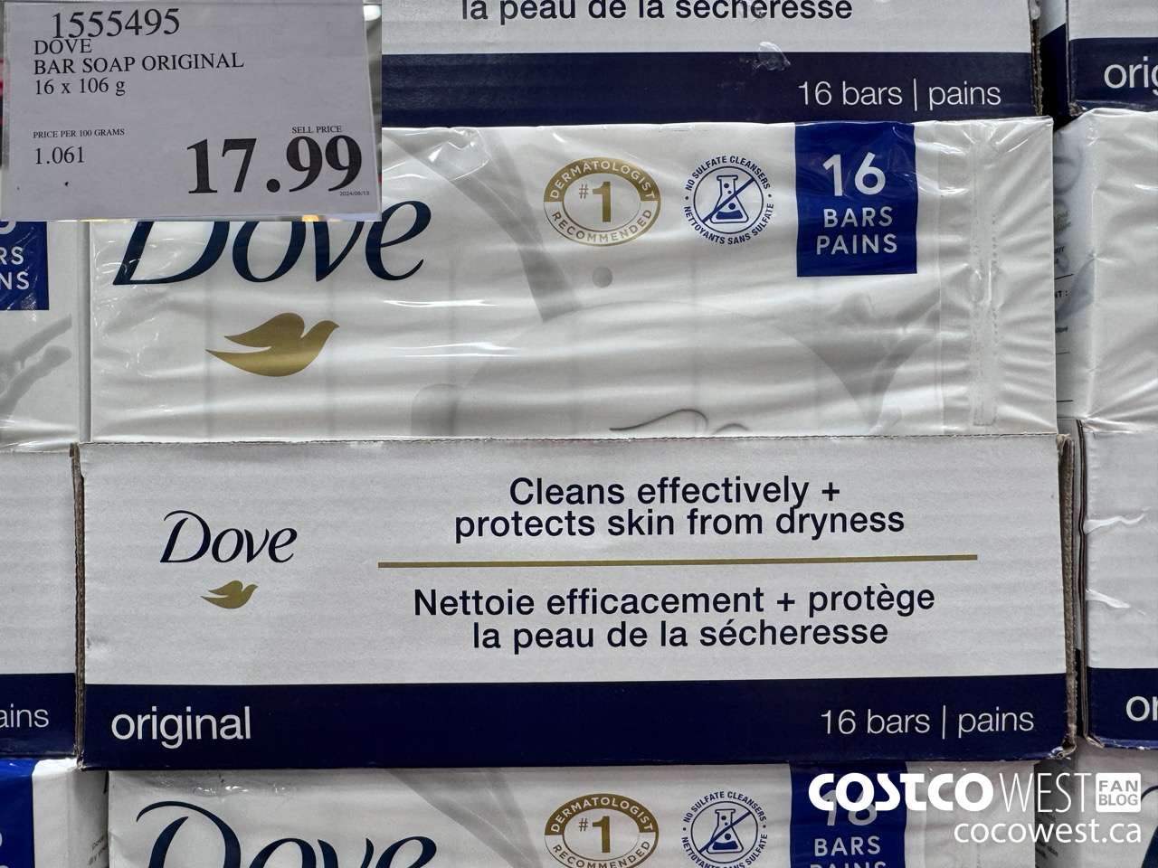 1555495 DOVE BAR SOAP WHITE 16 x 106 g $17.99