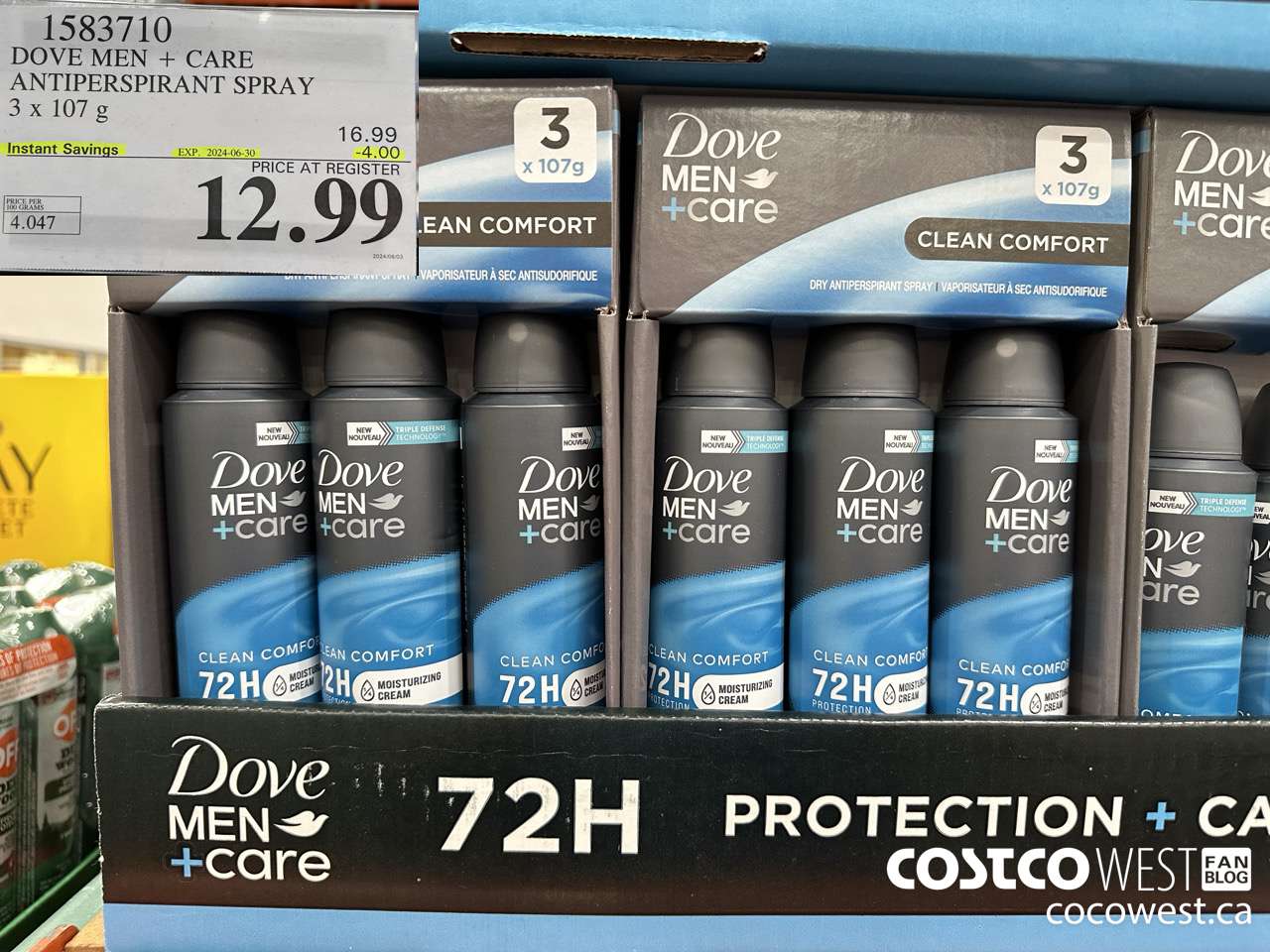 1583710 DOVE MEN + CARE ANTIPERSPIRANT SPRAY 3 x 107 g ($4.00 INSTANT SAVINGS EXPIRES ON 2024-06-30) $12.99
