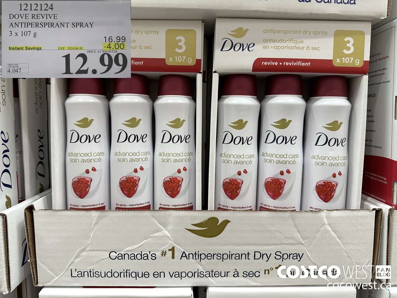 1212124 DOVE REVIVE ANTIPERSPIRANT SPRAY 3 X 107 G ($4.00 INSTANT SAVINGS EXPIRES ON 2024-06-30) $12.99