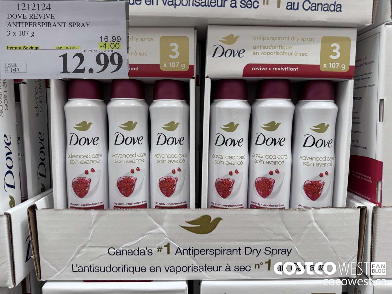 1212124 DOVE REVIVE ANTIPERSPIRANT SPRAY 3 X 107 G ($4.00 INSTANT SAVINGS EXPIRES ON 2024-06-30) $12.99