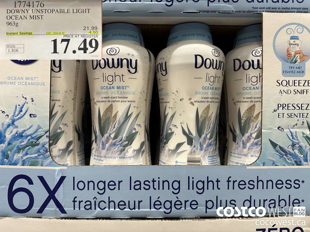 1774176 DOWNY UNSTOPABLE LIGHT OCEAN MIST 963G ($4.50 INSTANT SAVINGS EXPIRES ON 2024-06-30) $17.49