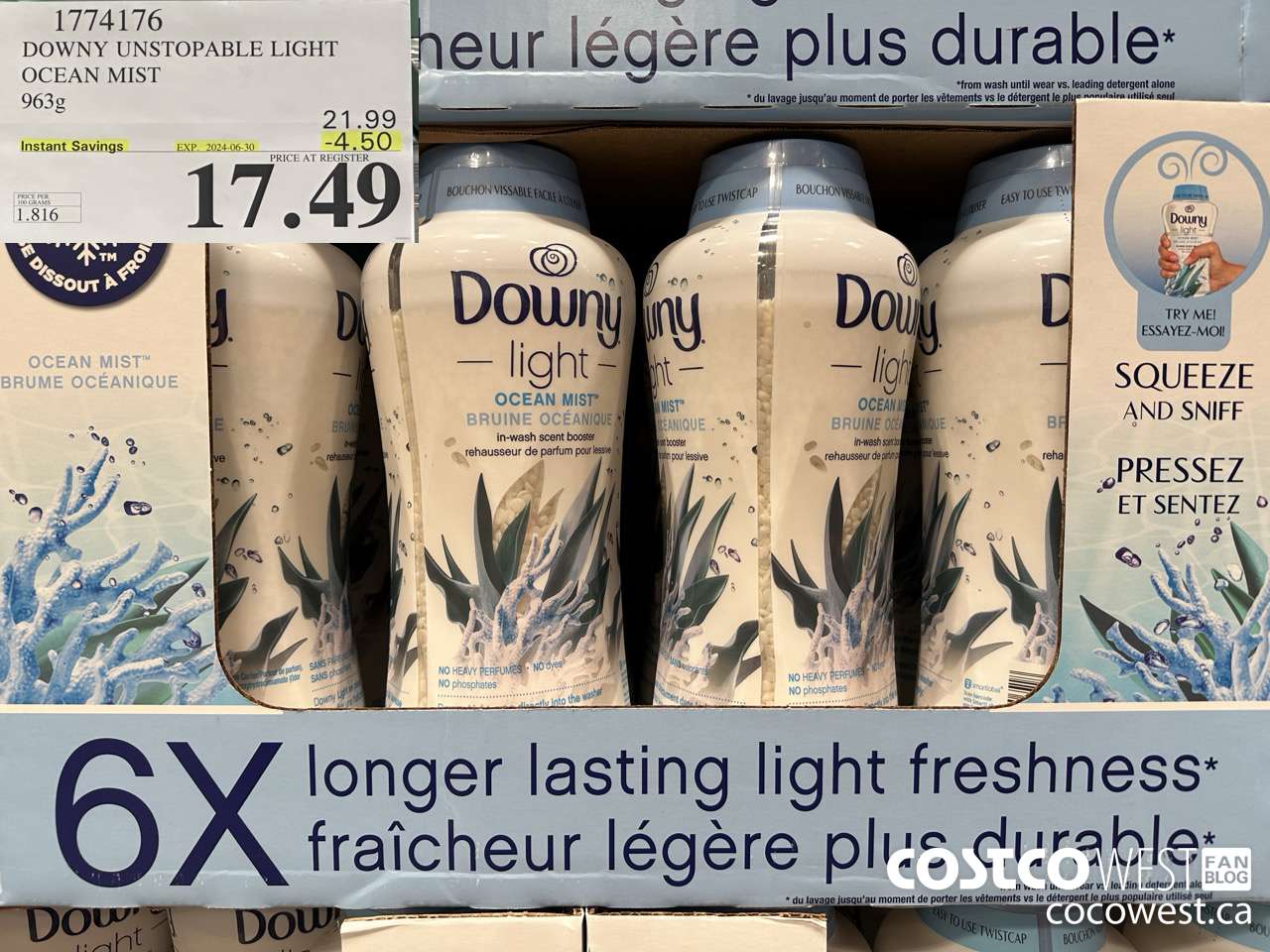 1774176 DOWNY UNSTOPABLE LIGHT OCEAN MIST 963G ($4.50 INSTANT SAVINGS EXPIRES ON 2024-06-30) $17.49