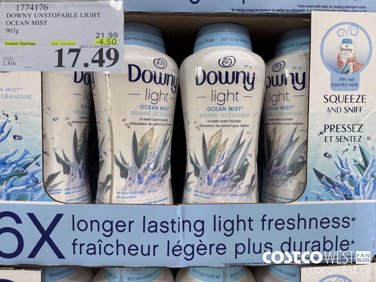 1774176 DOWNY UNSTOPABLE LIGHT OCEAN MIST 963G ($4.50 INSTANT SAVINGS EXPIRES ON 2024-06-30) $17.49
