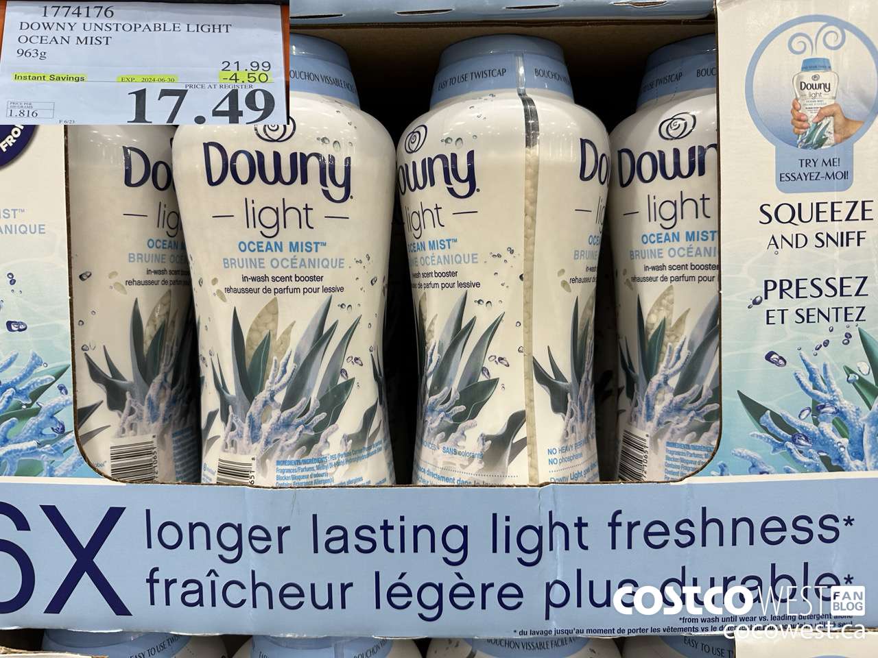 1774176 DOWNY UNSTOPABLE LIGHT OCEAN MIST 963G ($4.50 INSTANT SAVINGS EXPIRES ON 2024-06-30) $17.49