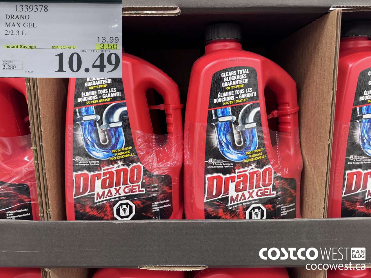 1339378 DRANO MAX GEL 2/2.3 L ($3.50 INSTANT SAVINGS EXPIRES ON 2024-06-23) $10.49