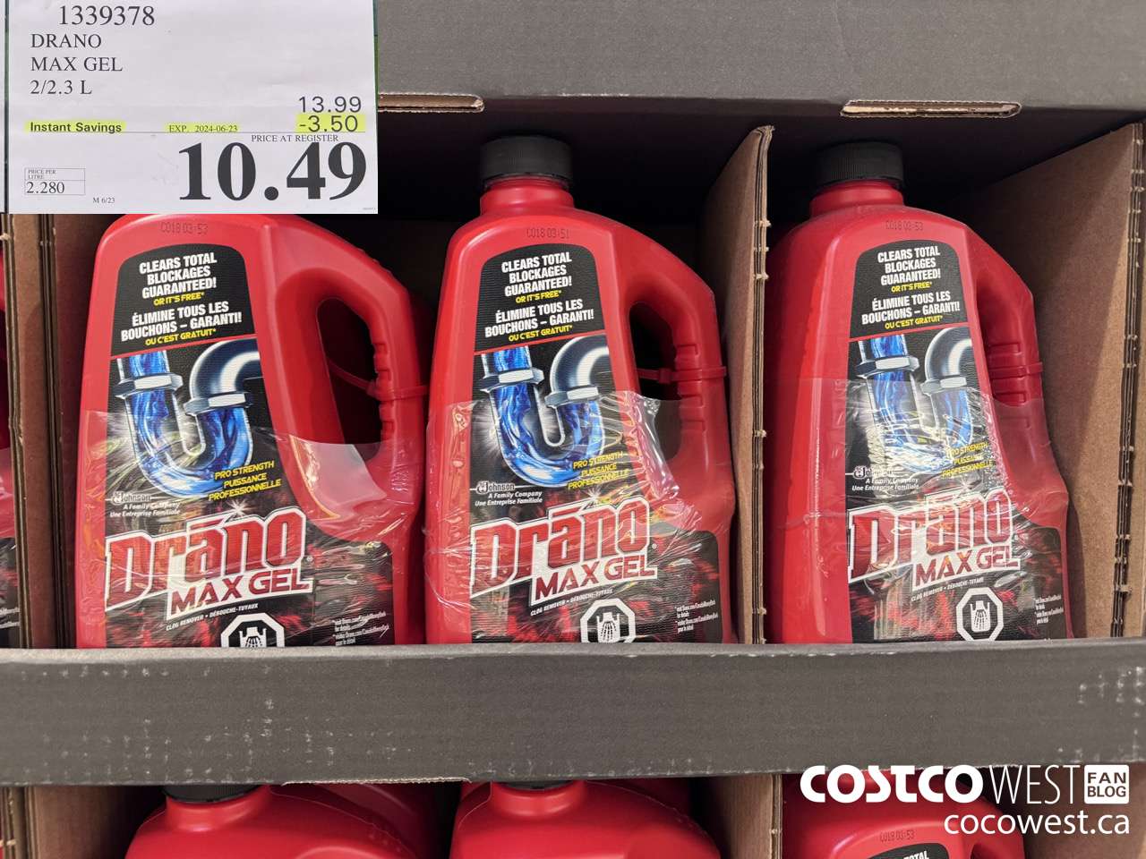 1339378 DRANO MAX GEL 2/2.3 L ($3.50 INSTANT SAVINGS EXPIRES ON 2024-06-23) $10.49