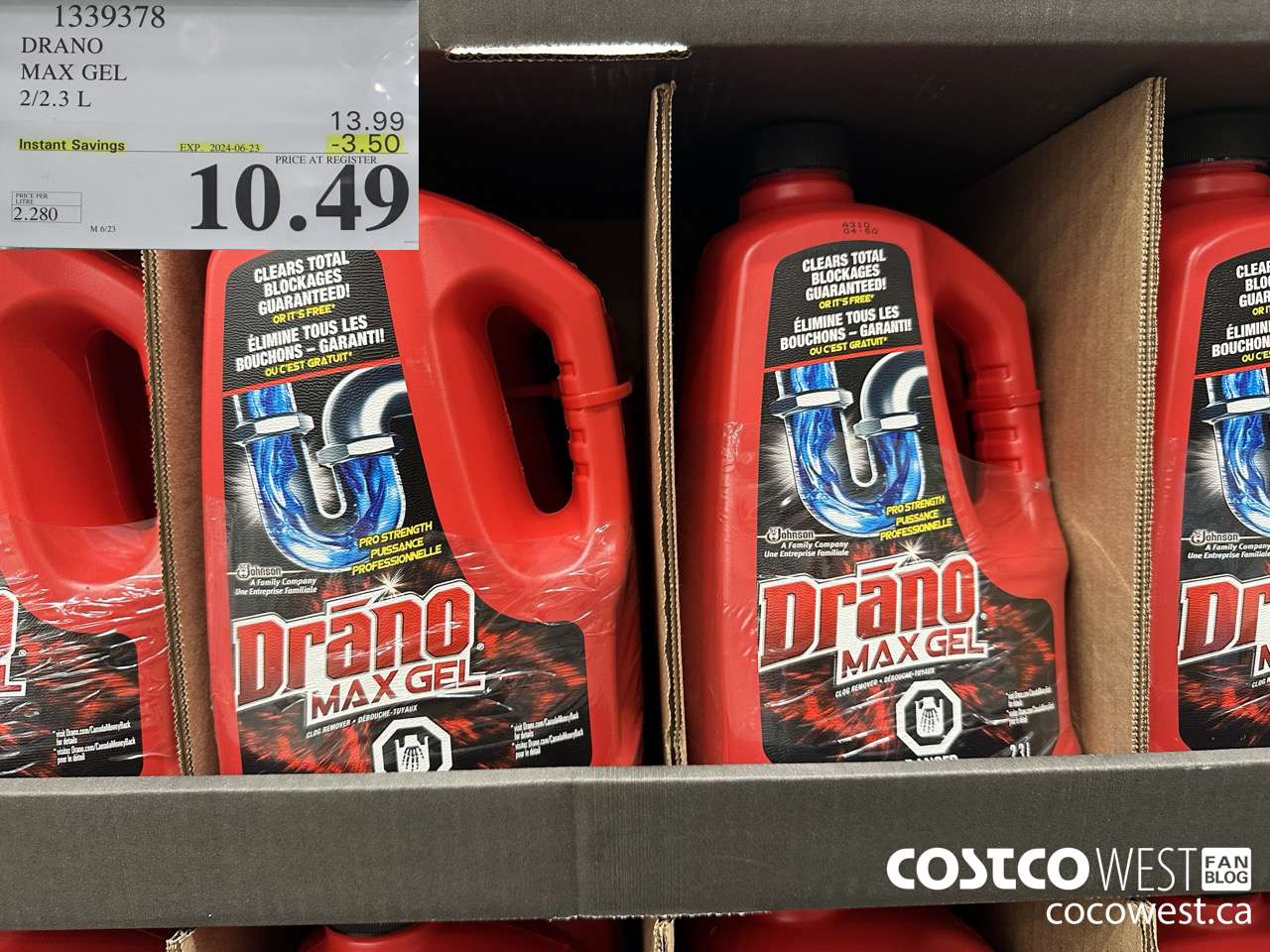 1339378 DRANO MAX GEL 2/2.3 L ($3.50 INSTANT SAVINGS EXPIRES ON 2024-06-23) $10.49