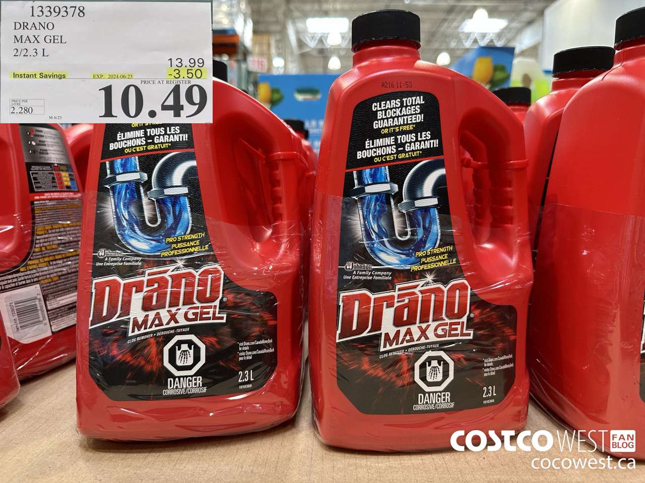 1339378 DRANO MAX GEL 2/2.3 L ($3.50 INSTANT SAVINGS EXPIRES ON 2024-06-23) $10.49