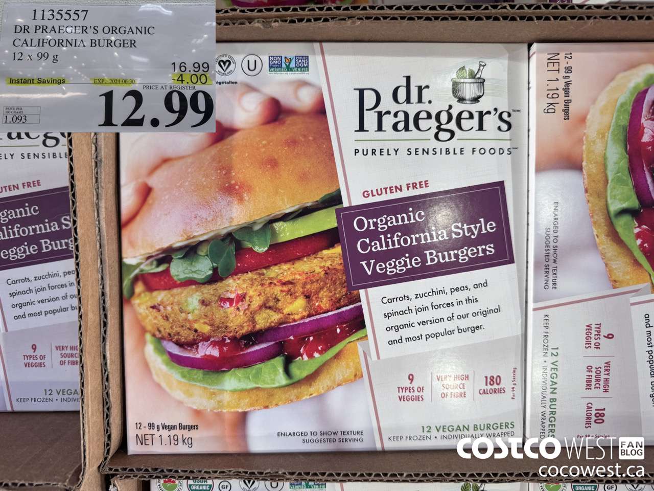 1135557 DR PRAEGER'S ORGANIC CALIFORNIA BURGER 12 x 99 g ($4.00 INSTANT SAVINGS EXPIRES ON 2024-06-30) $12.99