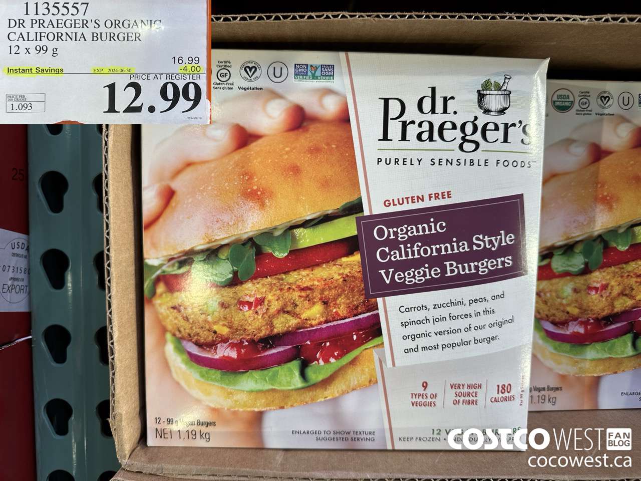 1135557 DR PRAEGER'S ORGANIC CALIFORNIA BURGER 12 x 99 g ($4.00 INSTANT SAVINGS EXPIRES ON 2024-06-30) $12.99
