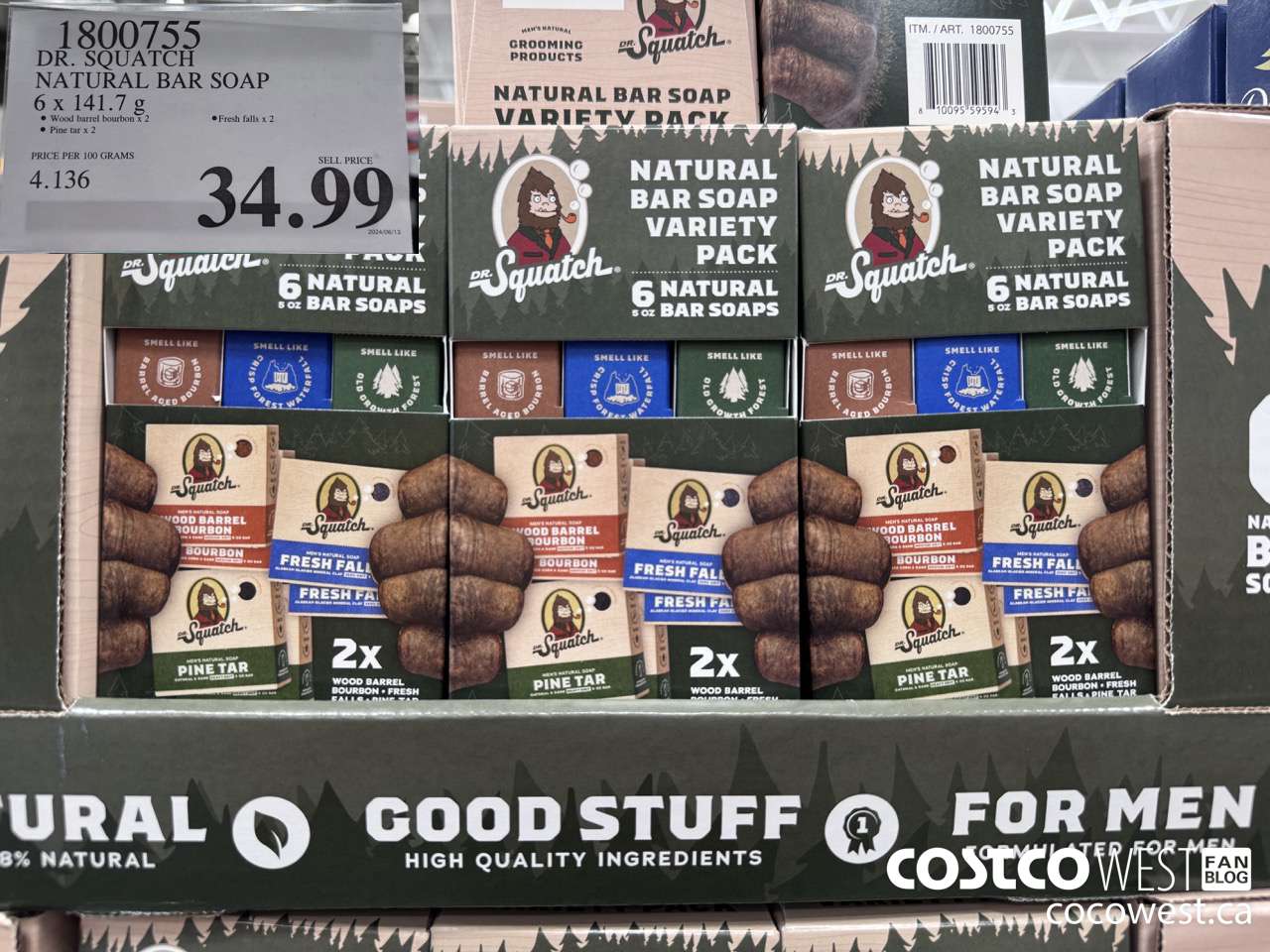 1800755 DR. SQUATCH NATURAL BAR SOAP 6 X 141.7 G $34.99