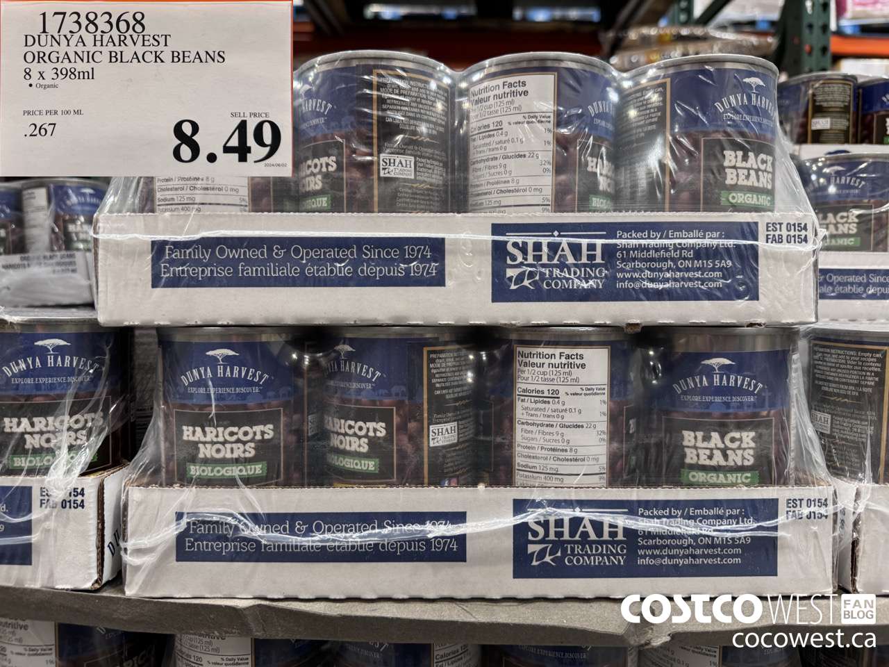 1738368 DUNYA HARVEST ORGANIC BLACK BEANS 8 X 398ML $8.49