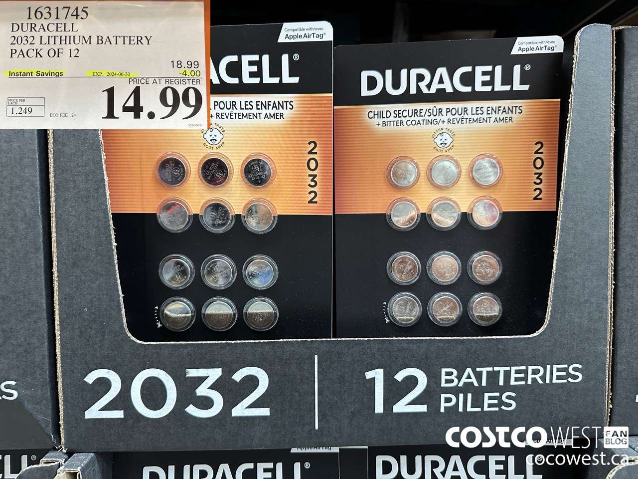 1631745 DURACELL 2032 LITHIUM BATTERY PACK OF 12 ($4.00 INSTANT SAVINGS EXPIRES ON 2024-06-30) $14.99