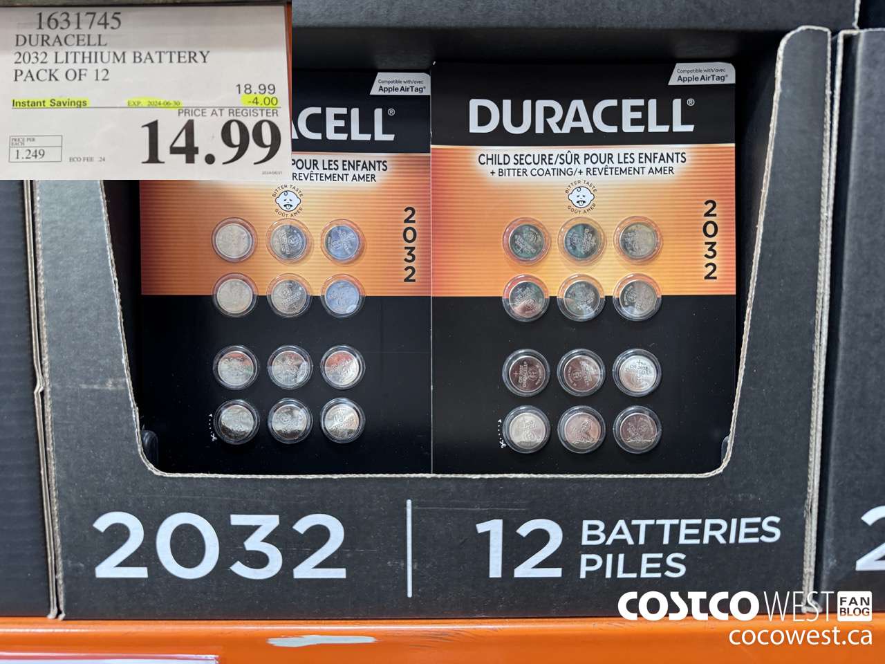 1631745 DURACELL 2032 LITHIUM BATTERY PACK OF 12 ($4.00 INSTANT SAVINGS EXPIRES ON 2024-06-30) $14.99