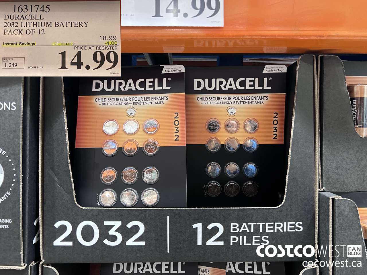 1631745 DURACELL 2032 LITHIUM BATTERY PACK OF 12 ($4.00 INSTANT SAVINGS EXPIRES ON 2024-06-30) $14.99