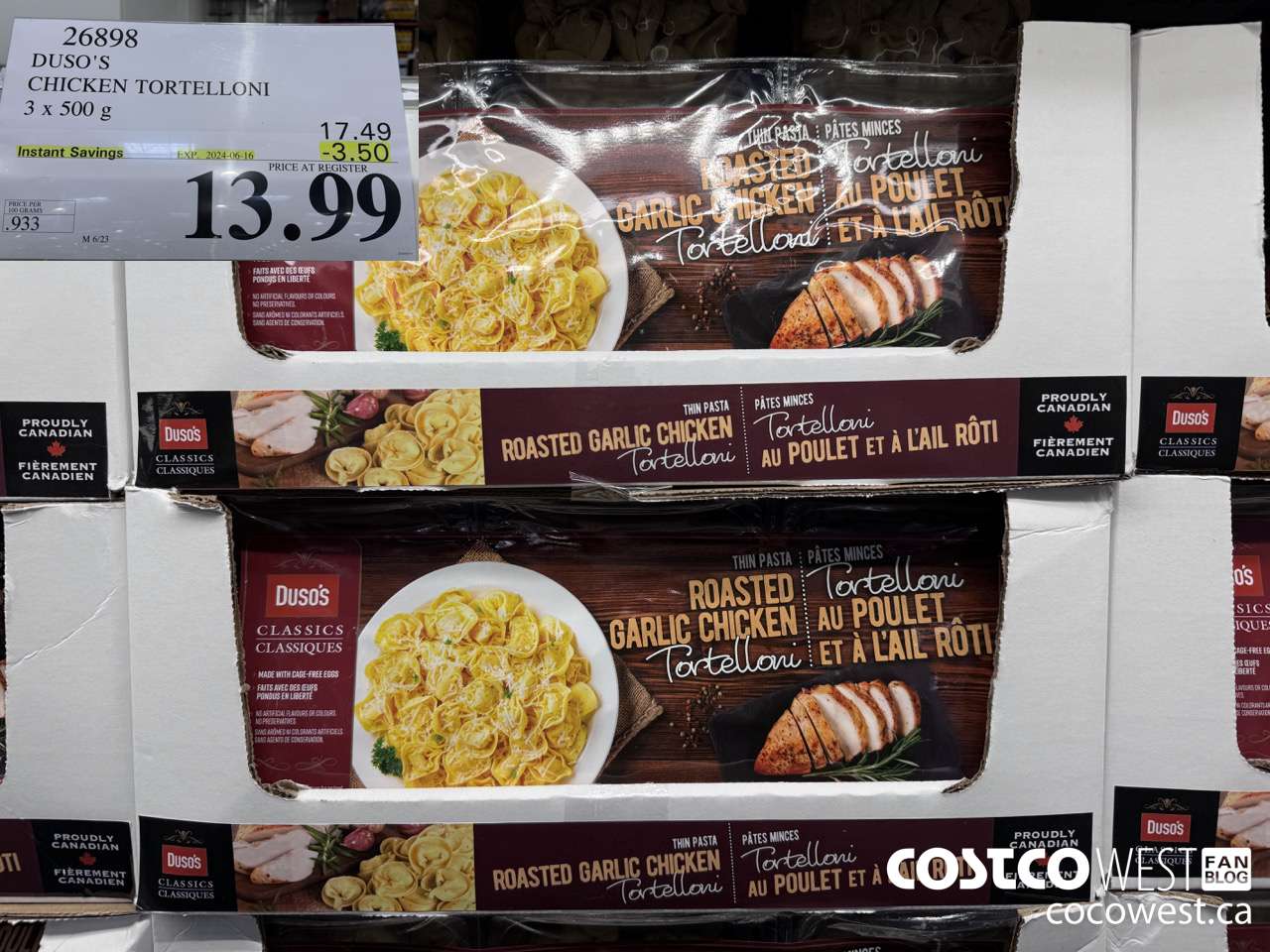 26898 DUSO'S CHICKEN TORTELLONI 3 x 500 g ($3.50 INSTANT SAVINGS EXPIRES ON 2024-06-16) $13.99