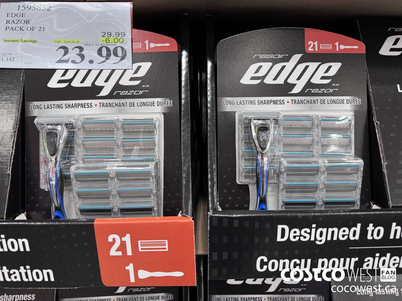 1595852 EDGE RAZOR PACK OF 21 ($6.00 INSTANT SAVINGS EXPIRES ON 2024-06-30) $23.99