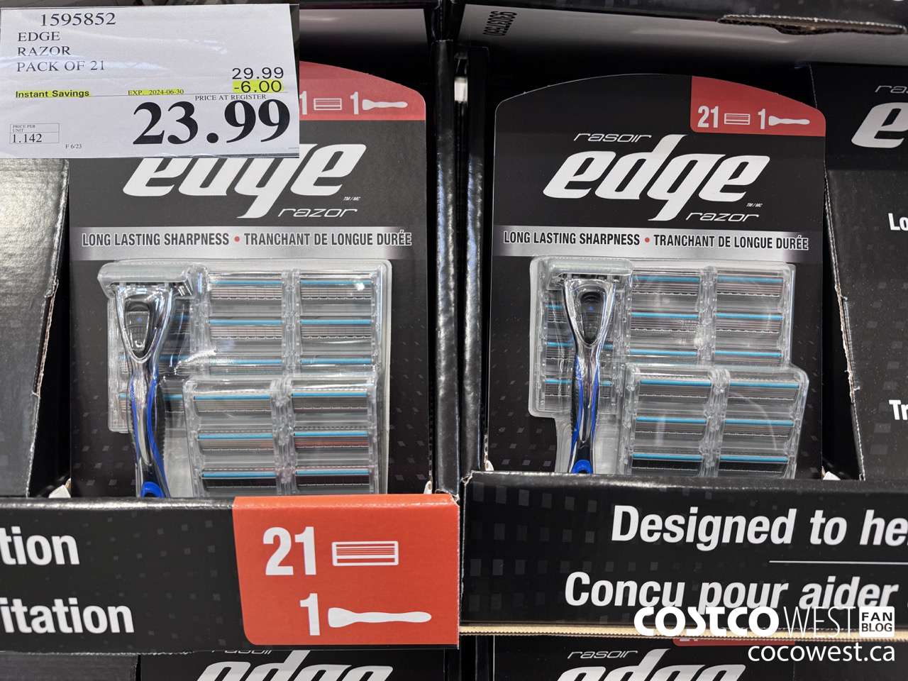 1595852 EDGE RAZOR PACK OF 21 ($6.00 INSTANT SAVINGS EXPIRES ON 2024-06-30) $23.99