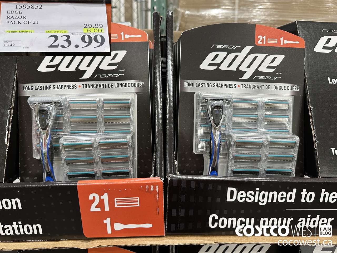 1595852 EDGE RAZOR PACK OF 21 ($6.00 INSTANT SAVINGS EXPIRES ON 2024-06-30) $23.99