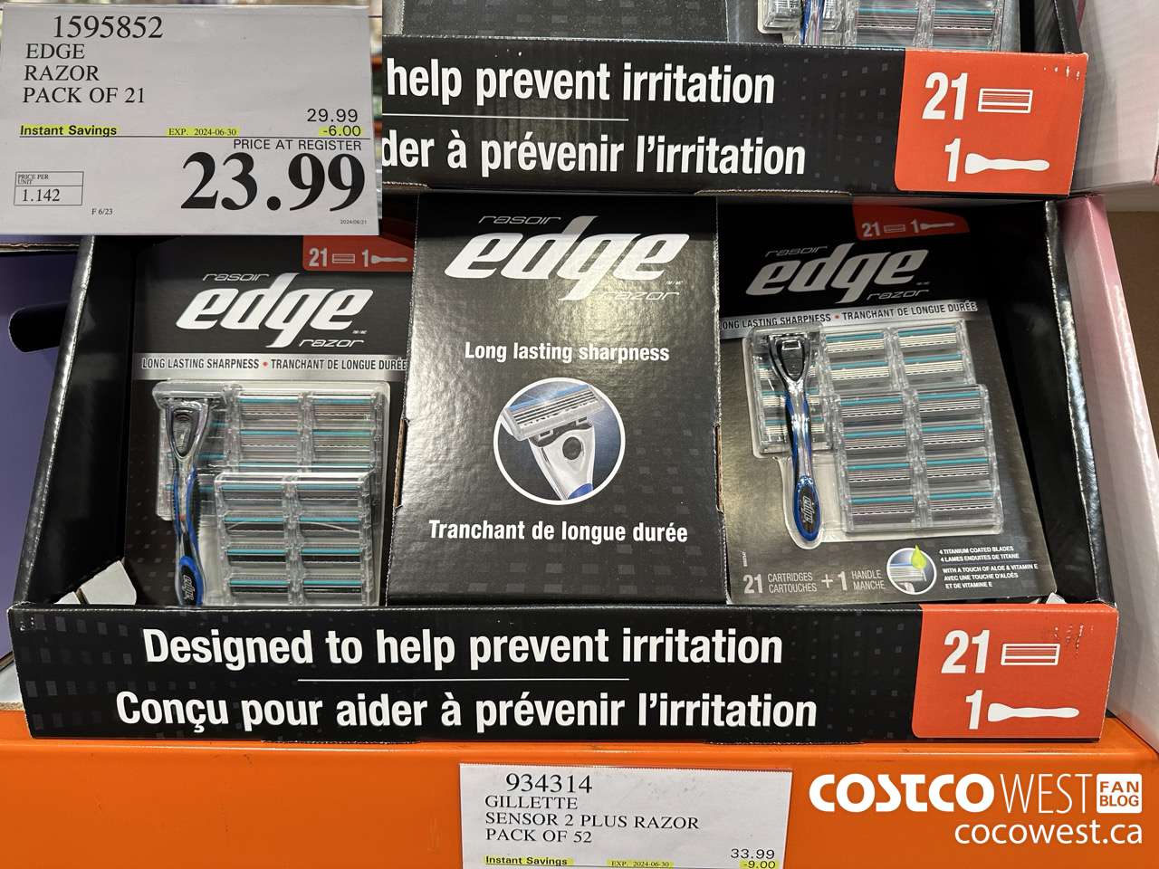 1595852 EDGE RAZOR PACK OF 21 ($6.00 INSTANT SAVINGS EXPIRES ON 2024-06-30) $23.99
