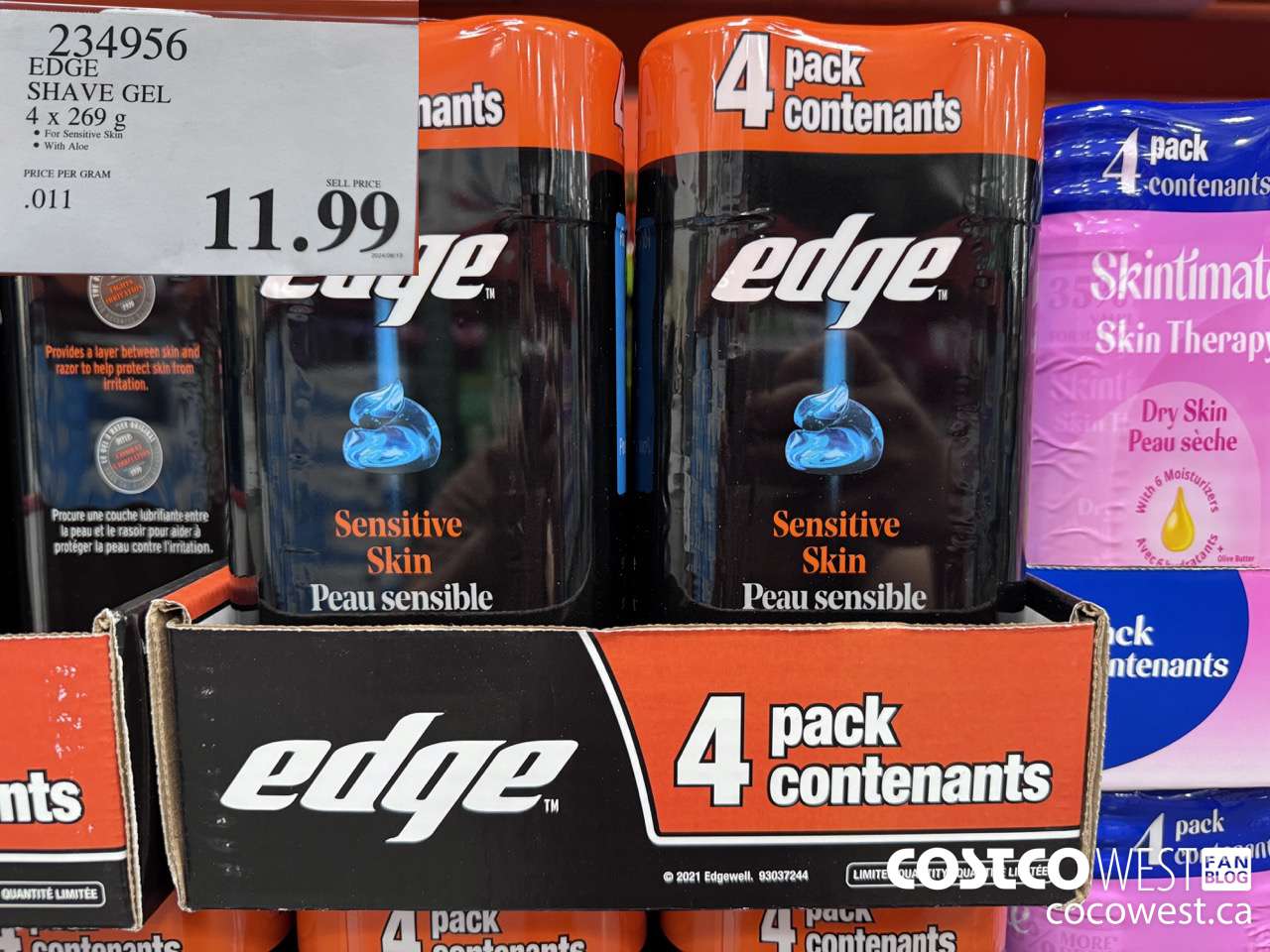 234956 EDGE SHAVE GEL 4 X 269 G $11.99