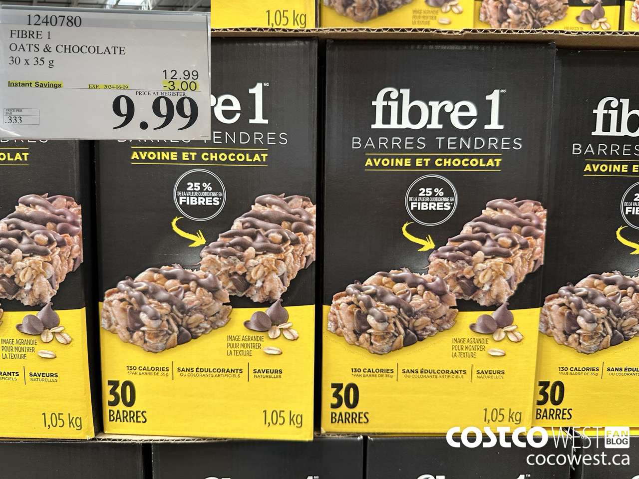 1240780 FIBRE 1 OATS & CHOCOLATE 30 X 35 G ($3.00 INSTANT SAVINGS EXPIRES ON 2024-06-09) $9.99