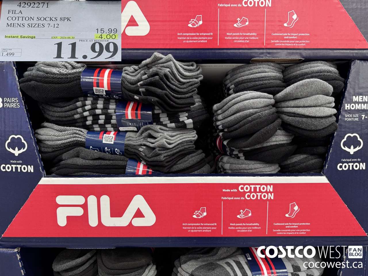 4292271 FILA COTTON SOCK 8PK MENS SIZES 7-12 ($4.00 INSTANT SAVINGS EXPIRES ON 2024-06-30) $11.99