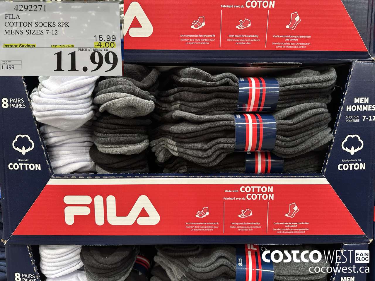 4292271 FILA COTTON SOCK 8PK MENS SIZES 7-12 ($4.00 INSTANT SAVINGS EXPIRES ON 2024-06-30) $11.99