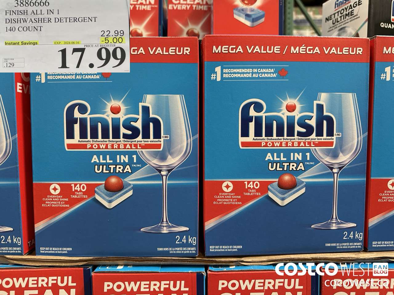 3886666 FINISH ALL IN 1 DISHWASHER DETERGENT 140 COUNT ($5.00 INSTANT SAVINGS EXPIRES ON 2024-06-16) $17.99