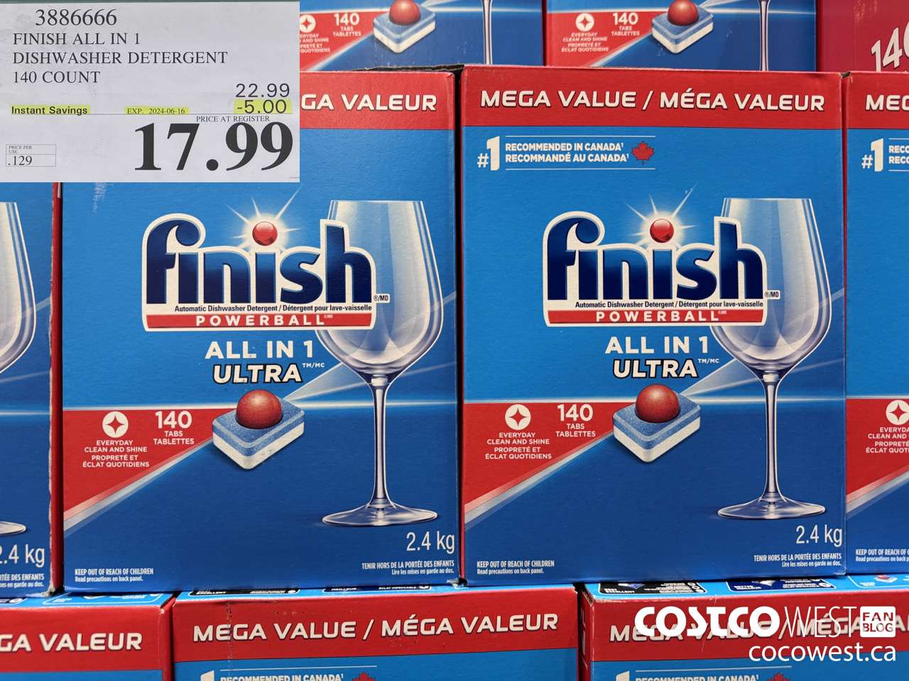 3886666 FINISH ALL IN 1 DISHWASHER DETERGENT 140 COUNT ($5.00 INSTANT SAVINGS EXPIRES ON 2024-06-16) $17.99