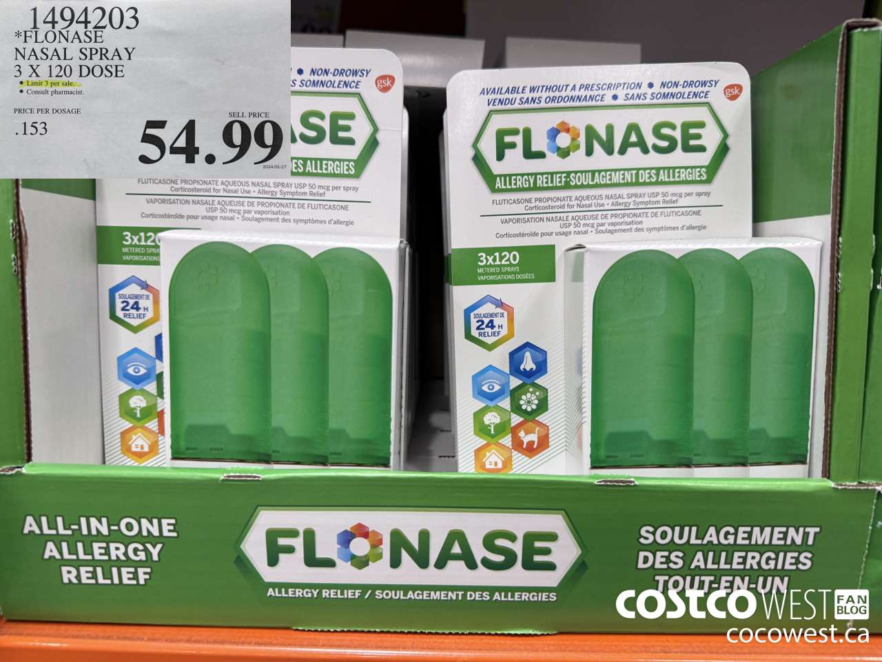 1494203 FLONASE NASAL SPRAY 3 X 120 DOSE $54.99